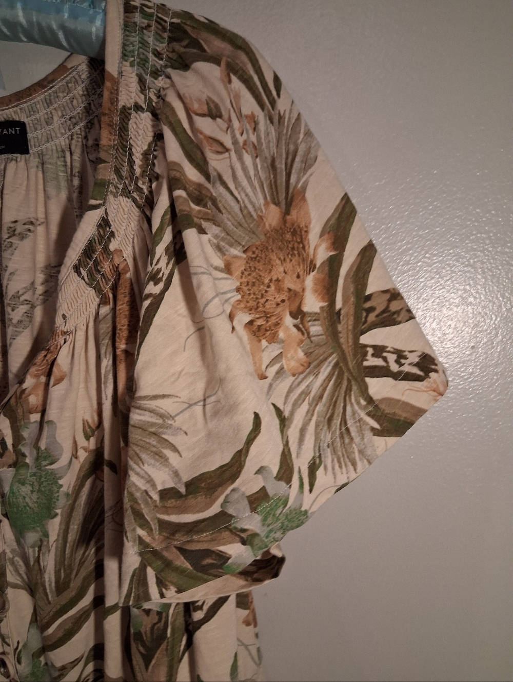 Lane Bryant Light Cream Floral Button-Front Jumpsuit  with Green & Tan Print - Picture 6 of 7